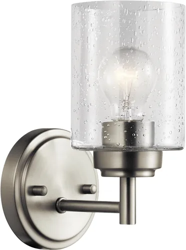 Kichler Winslow 45910NI - Aplique de pared de 9.25 pulgadas en níquel cepillado, 1 lámpara moderna de montaje en pared con vidrio transparente