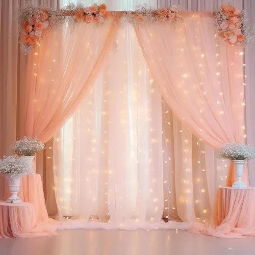 Miniatura 47 de Cortina de telón de fondo de tul negro de 10 x 10 pies con cadena de luces para fiestas, cortinas de fondo de fotos transparentes para bodas