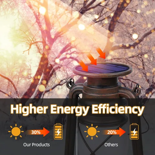 Miniatura 3 de Linterna Solar para Exterior Impermeable, Luces Solares LED Vintage con Llama Parpadeante, Lámparas de Camping, Linterna Rústica Colgante de Carga