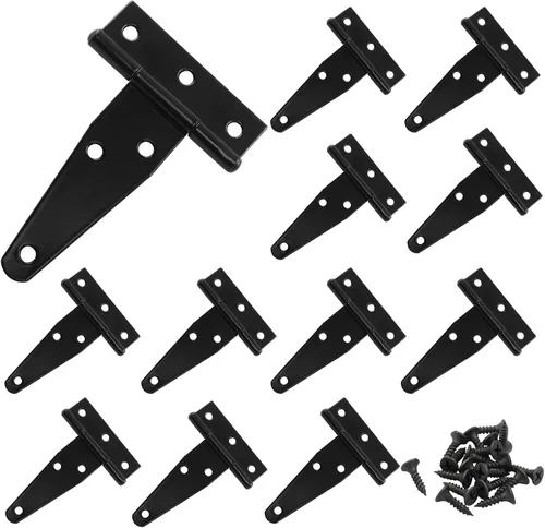 Miniatura 10 de Murtenze Paquete de 6 bisagras negras de 4 pulgadas con correa en T, bisagras de puerta de granero, bisagras en T para puerta de granero, cobertizo