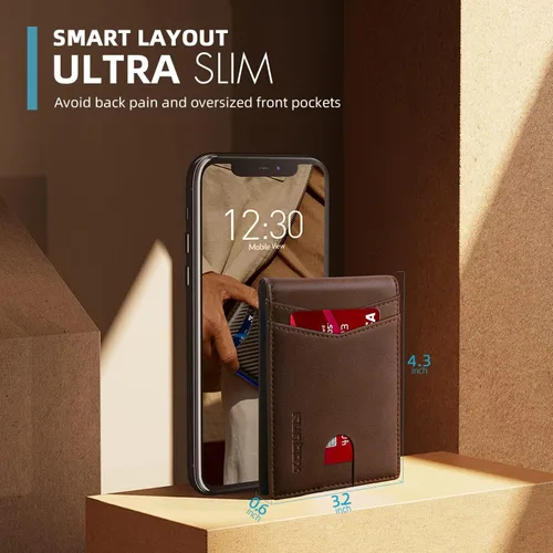 Miniatura 3 de RUNBOX - Carteras delgadas de cuero para hombres, tecnología contra interferencia de radiofrecuencia (RFID), 2 ventanas de identificación, con caja