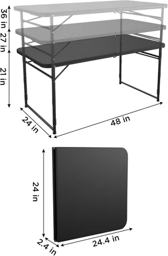 Miniatura 7 de COSCO Mesa utilitaria plegable para interiores y exteriores, altura ajustable, de 4 pies, color negro