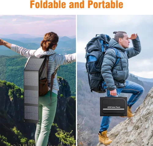 Miniatura 2 de Cargador de Panel Solar Portátil de 40W, Panel Solar Plegable para Estación de Energía Portátil, iPhone, iPad, Laptop, Paneles Solares de Camping