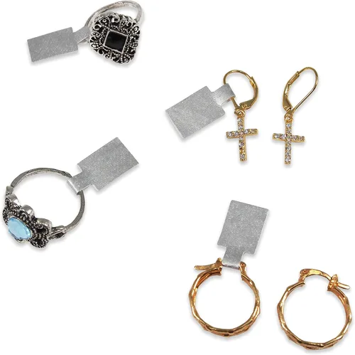 Miniatura 3 de Etiquetas de reparación de joyas, precio e identificación Rectángulo plateado 500pcs Tyvek autoadhesivo para anillos, pulseras, collares, colgantes