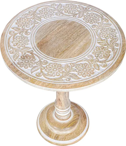 Miniatura 13 de Mesa auxiliar en madera de mango - Mesa auxiliar de madera maciza artesanal, mesa de acento tallada para decoración de sala de estar, dormitorio