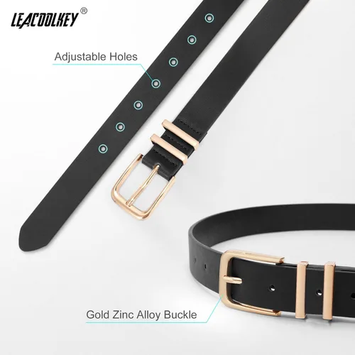 Miniatura 3 de LEACOOLKEY Cinturón de cuero para mujer con hebilla dorada Cinturón de cuero para mujer