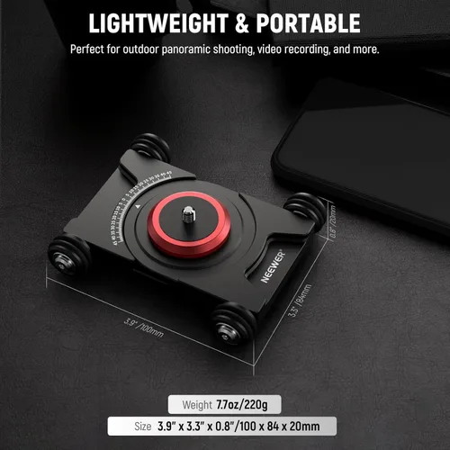 Miniatura 6 de NEEWER Camara deslizante Dolly con cabeza esférica y abrazadera para teléfono, 4 ruedas de mesa Dolly Patinador manual con panorama de 360°