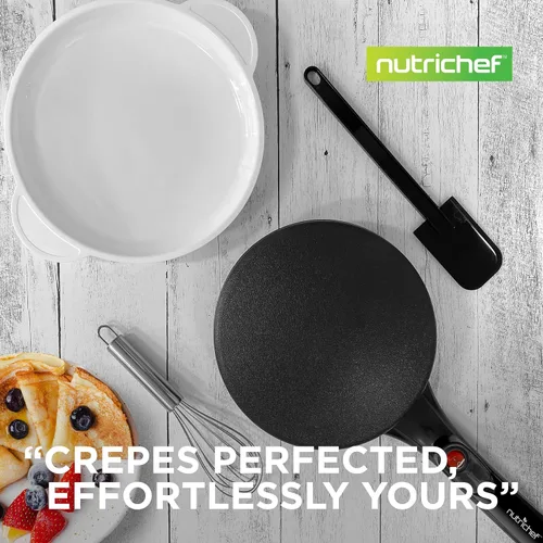 Miniatura 7 de NutriChef - Sartén eléctrica para crepas Placa de cocción antiadherente de 8 pulgadas con interruptor de encendido/apagado Cocina roti, Negro