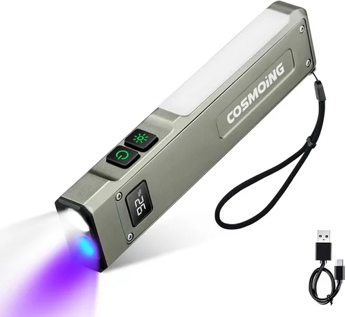 Miniatura 8 de Linterna EDC recargable, linterna plana de 1800 lúmenes, 9 modos con modos LED blanco/UV/RGB, luces de bolsillo magnético con clip para campamento