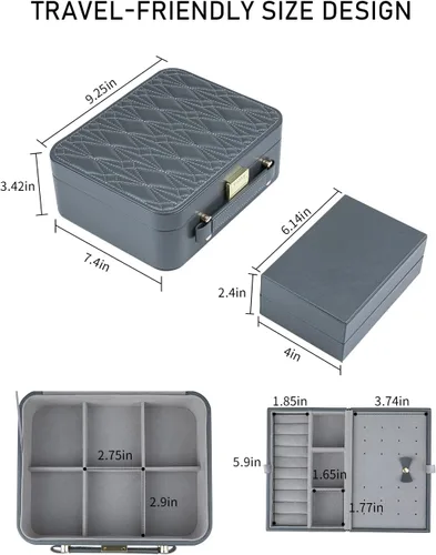 Miniatura 6 de V-LAFUY Caja organizadora de joyas organizador de joyas para hombre 2 capas con bandeja extraíble joyero de regalo para día de Acción de Gracias