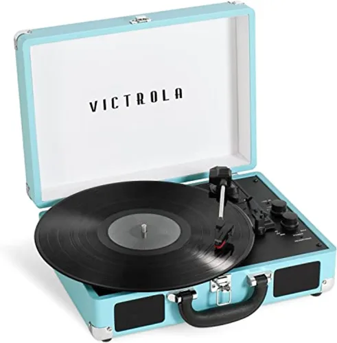 Miniatura 16 de Victrola Journey+ - Reproductor de discos portátil con Bluetooth en maleta – Altavoces integrados, reproductor de vinilos de 33-1/3, 45 y 78 RPM