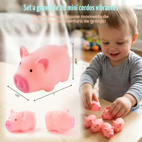 Miniatura 2 de HAKACC - 20 juguetes de baño de cerdo, juguete chirriante de goma rosa para tina de bebé, regalos de fiesta de baby shower