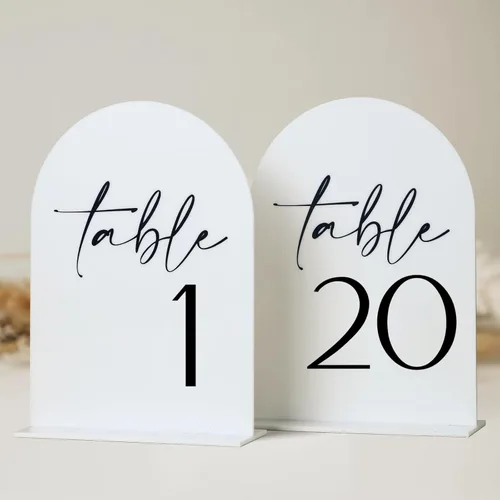 Miniatura 15 de Números de mesa de acrílico de arco negro con soportes 1-15, letrero acrílico arqueado negro de 5 x 7 pulgadas y base, números de mesa de arco