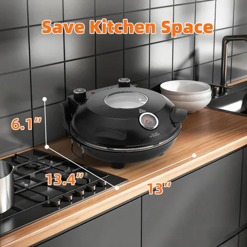 Miniatura 3 de Horno eléctrico de pizza para interiores, cocina de encimera de 12 pulgadas, máquina de pizza eléctrica de 800 ℉ con temporizador, piedra