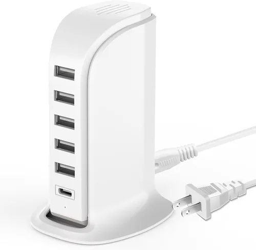 Miniatura 7 de Estación de carga USB para múltiples dispositivos, torre de carga multipuerto, puerto USB-C compatible con carga rápida PD compatible con iPhone
