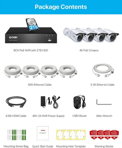 Miniatura 9 de ZOSI Sistema de cámara de seguridad PoE de 8 canales 4K con audio, 4 cámaras PoE para interiores y exteriores de 8 MP, visión nocturna a