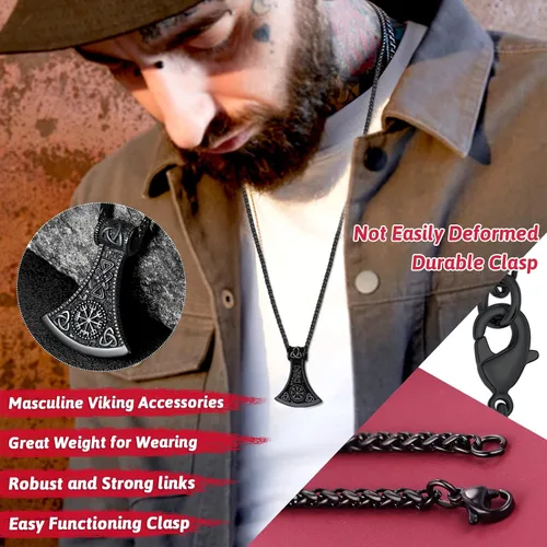 Miniatura 3 de FaithHeart Collar con colgante de hacha vikinga para hombres y mujeres, joyería vikinga nórdica de acero inoxidable con delicado embalaje de regalo