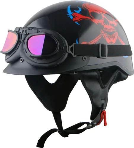 Miniatura 11 de 1Storm Casco de media cara para motocicleta, ciclomotor, scooter, piloto con visera ahumada interior retráctil, bandera azul + paquete de gafas