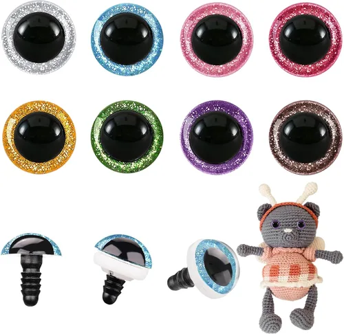 Miniatura 15 de MUCUNNIA 120 ojos de seguridad de 0.315 pulgadas para Amigurumi Ojos de seguridad de plástico con purpurina para ganchillo con arandelas, ojos