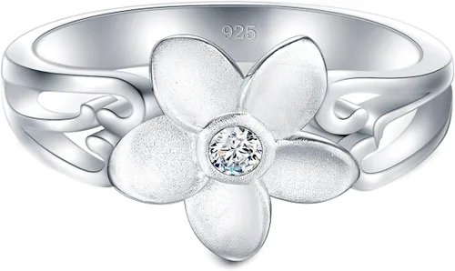 Miniatura 2 de BoRuo Plumeria - Anillo de plata de ley 925, circonita cúbica y circonita cúbica hawaiana, ajuste cómodo, anillo de boda, Algodón