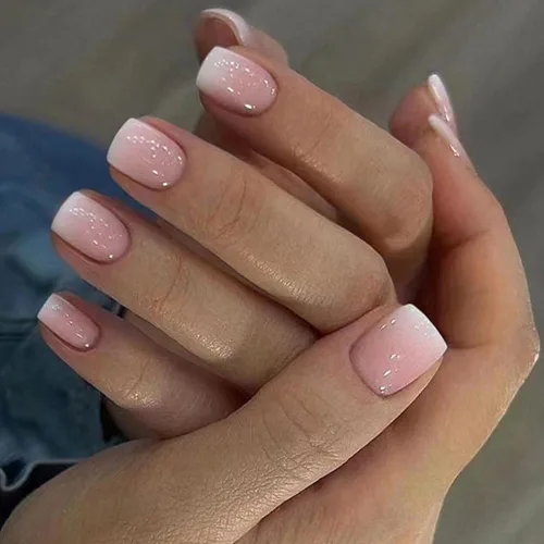 Miniatura 2 de Uñas a presión CurvLife cortas cuadradas Beige, Blancas, Rosas, Uñas postizas falsas acrílicas con diseño de albaricoque, uñas de cobertura completa