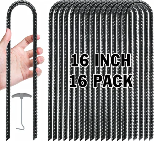 Miniatura 8 de Gtongoko Trampoline Stakes Heavy Duty, 12/16 Inch U-Shaped Ground Anchors, 8mm Galvanized Steel Rebar Wind Stakes for Trampoline Safety, Anti-Rust