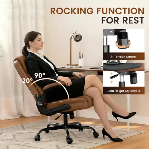 Miniatura 6 de COMHOMA Comfy Silla de oficina, silla de escritorio para el hogar con reposabrazos abatibles y respaldo ergonómico, silla ejecutiva de piel