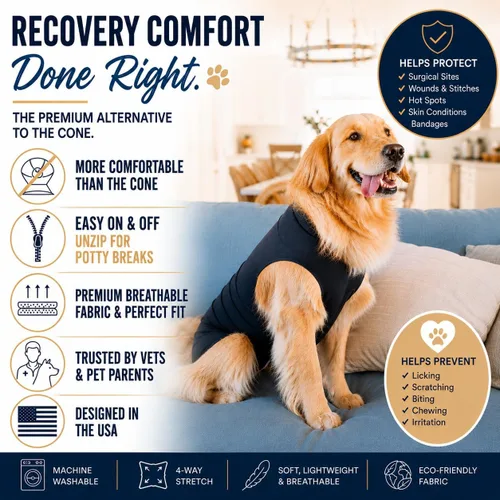 Miniatura 2 de Shed Defender Traje de recuperación para perros después de la cirugía – Mameluco de recuperación para perros alternativa al cono, traje de Negro
