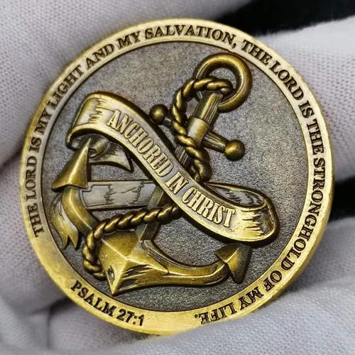 Miniatura 7 de Moneda de desafío anclada en Cristo, símbolo de fe y fuerza, ficha de abrazo de bolsillo cristiana (paquete de 3)