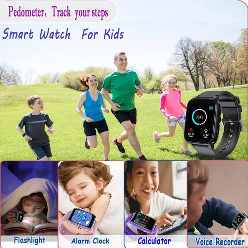 Miniatura 8 de Reloj inteligente para niños, reloj inteligente para niñas y niños con 26 juegos, grabadora de video y reproductor, calendario podómetro, linterna