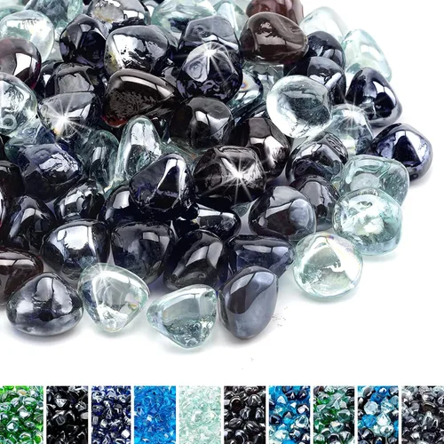 Miniatura 10 de Skyflame Diamantes de vidrio de fuego de 10 libras para paisajismo de chimeneas de hoguera, diamantes de fuego de vidrio reflectante de 1/2 pulgada