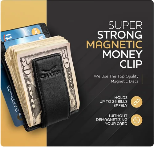 Miniatura 73 de Billetera de cuero con clip para dinero, bolsillo frontal delgado, bloqueo RFID con imán súper fuerte