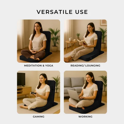 Miniatura 6 de Friends Of Meditation - Silla plegable 4 en 1 de Buda, asiento ergonómico de yoga con zafu de media luna, soporte lumbar desmontable y funda de Negro