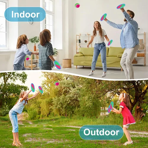 Miniatura 3 de Juego de pelotas para lanzar y atrapar mejoradas al aire libre e interiores, juegos de playa, juguetes para niños con 4 paletas, 4 bolas, 1 bolsa
