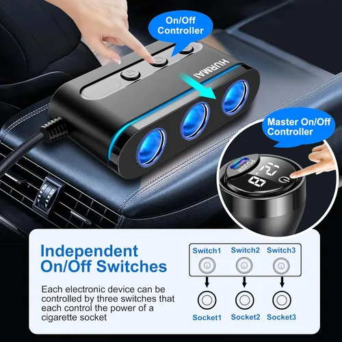 Miniatura 2 de Divisor de Encendedor de Cigarrillos, Adaptador de Encendedor de Cigarrillos para Autos de 3 Enchufes, Cargador USB Multipuerto de Servicio Pesado
