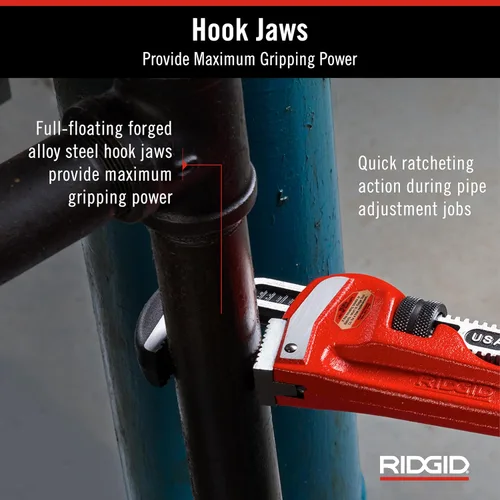 Miniatura 6 de RIDGID 31025 Llave de tubo recta modelo 18 resistente, llave de fontanería de 18 pulgadas