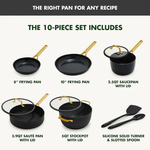 Miniatura 3 de GreenPan Juego de utensilios de cocina antiadherentes Reserve Pro de 10 piezas, cerámica certificada NSF, juego de ollas y sartenes anodizadas duras