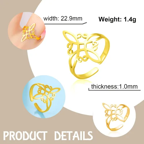 Miniatura 4 de Dreamtimes Witch Knot Ring for Women Stainless Steel Adjustable Open Finger Rings Celtic Quaternary Wiccan Witches Knot Ring Witchcraft Amulet