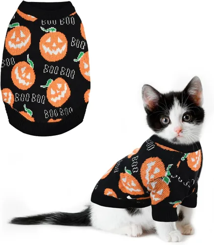 Suéter de Halloween para mascotas, cachorros, gatos, calabazas, prendas de punto, disfraz con bonito patrón de abucheo, abrigo para gatitos, perros