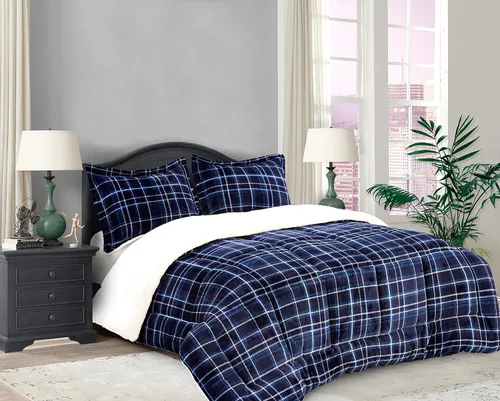 Miniatura 9 de Elegant Comfort Edredón Sherpa suave y afelpado, colección Lilith a cuadros, juego de cama de 2 piezas, microfibra reversible de plumón alternativo