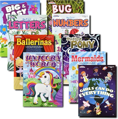Variety Savings Kappa - Libros para colorear y actividades para niñas, números y letras, ABC, Girl Power, sirena, unicornio, 8.5 x 11 pulgadas,