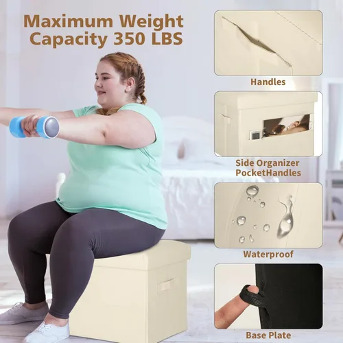 Miniatura 5 de BelugaHelper Otomana de almacenamiento reposapiés taburete, banco reposapiés de cuero plegable con asiento acolchado de espuma más gruesa. Taburete
