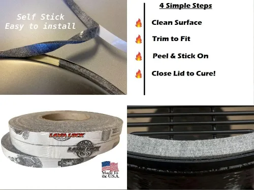 Miniatura 4 de Junta de lavalock gris para barbacoa de alta temperatura, parrilla autoadhesiva 1-1/2 x 1/4 x 15 (1.5 pulgadas de ancho)
