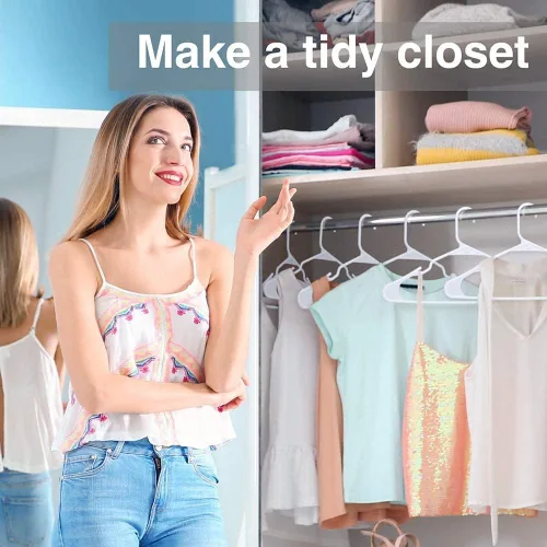 Miniatura 4 de Perchas de plástico – Paquete de 40 perchas blancas para ropa de adultos con muescas para trajes