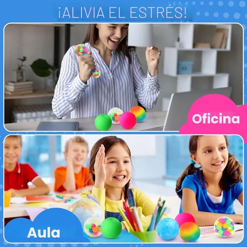 Miniatura 7 de Pelotas de Estrés y Juguetes Sensoriales Fidget: Juego de 12 Bolas Esponjosas de Estrés para Niños de 3 a 12 años - Bola Sensorial de Terapia