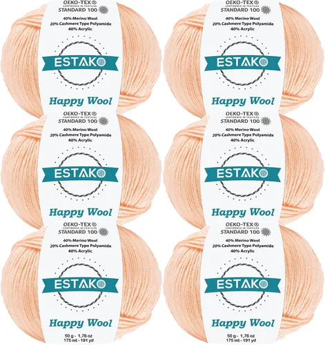 Miniatura 39 de Estako Happy Wool (paquete de 2 madejas) 40% lana merino 20% cachemira tipo poliamida 40% acrílico peso fingering hilo suave para tejer y crochet
