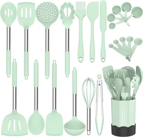 Fungun - Juego de utensilios de cocina de silicona, antiadherentes, juego de utensilios de cocina de 24 piezas, utensilios de cocina resistentes al