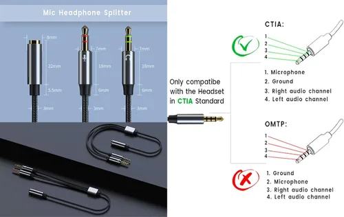 Miniatura 7 de Cable divisor de PC de repuesto para HyperX Cloud II, Alpha, Stinger, Core, Astro A10 A40, Turtle Beach Recon 70, SteelSeries, Sennheiser Game