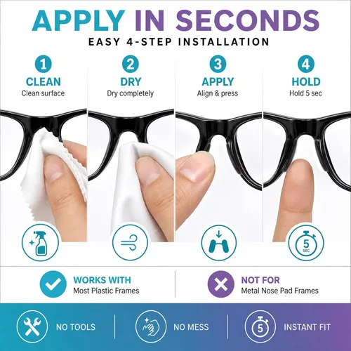 Miniatura 6 de GMS Optical® 0.1 in adhesivo antideslizante contorneado almohadillas de nariz de lente de silicona suave con súper pegajoso respaldo - 5 pares