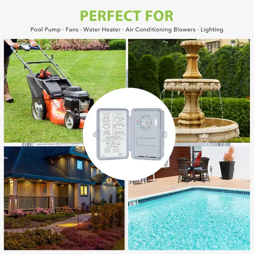 Miniatura 7 de BN-LINK Temporizador de bomba de piscina, caja de temporizador digital para exteriores, resistente programable de 7 días, 2 HP 40 A máximo, 120